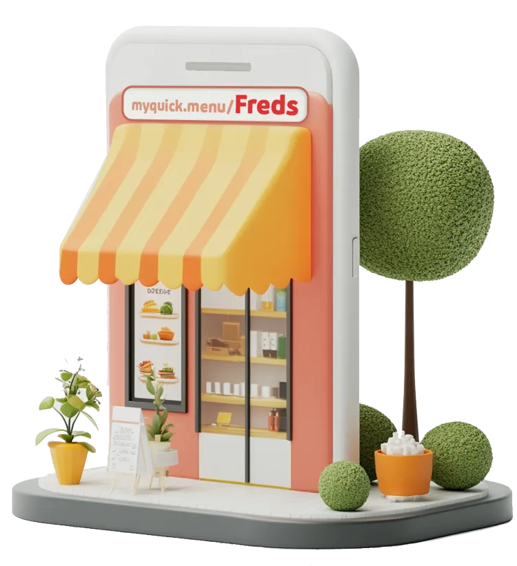 Fred's MyQuickMenu 3d repesentation of myquick.menu url helping users find restaurant menu